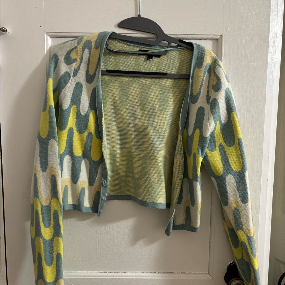Kendall & Kylie Green and Yellow Geometric Cardigan